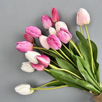 Buket Tulip Buatan 50Cm 5 Kepala PU Sentuhan Nyata Buatan Tangan Bunga Palsu Bundel Dekorasi Rumah Pernikahan Alat Peraga Foto