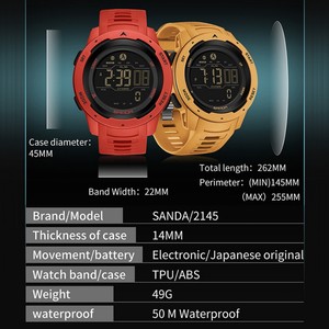 SANDA 2145 นาฬิกาสปอร์ตสำหรับผู้ชาย หน้าปัดเดี่ยว กันน้ำ นับก้าว ตั้งปลุก เรืองแสง นับถอยหลัง นาฬิกาข้อมือสำหรับปีนเขา - Product Image 4