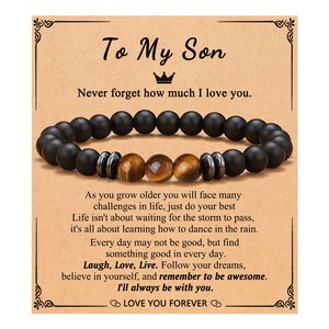 To My Bonus Dad Husband Soulmate Uncle With Paper <strong>Card</strong> Bracelet for Men Teen Boys Father's Day <strong>Christmas</strong> Gift Tiger Eye Stone - Product Image 3