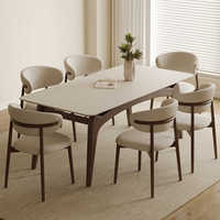 Mesa de Comedor Rectangular Simple de Madera Maciza con Placa de Roca, Estilo Nórdico Moderno, de Lujo Ligero para Apartamentos Pequeños, Venta al por Mayor de Fábrica