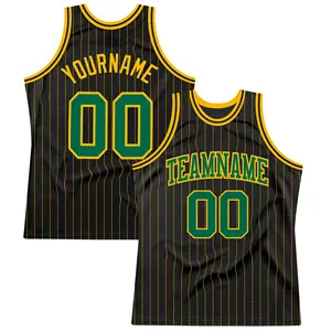 Пользовательские черный золотой в тонкую полоску зеленый-золотой аутентичный баскетбольный Джерси
