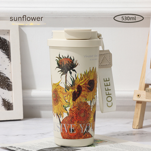 Taza de Café de Alta Gama de la Serie <span class=keywords><strong>Van</strong></span> <span class=keywords><strong>Gogh</strong></span>, Lirio de <span class=keywords><strong>los</strong></span> Valles, Taza de Acero Inoxidable 316, Portátil, de Gran Capacidad, para Dos Bebidas - Product Image 5