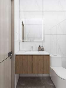 Mueble de Baño Moderno de Madera Contrachapada con Espejo LED, Lavabo de Cerámica, Resistente al Agua - Product Image 2