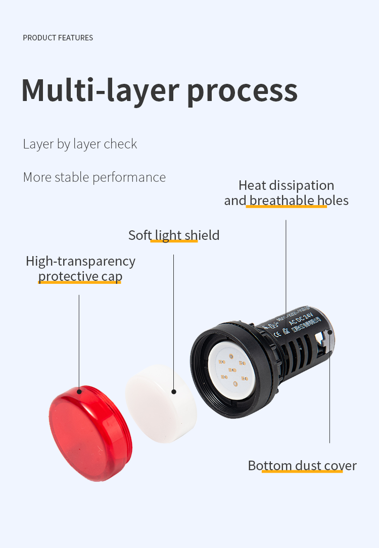 LED Flitsalarm Met Zoemer – 6 Stuks, 22mm, 220V AC/DC, Rood/geel/groen, Intermitterend Geluid