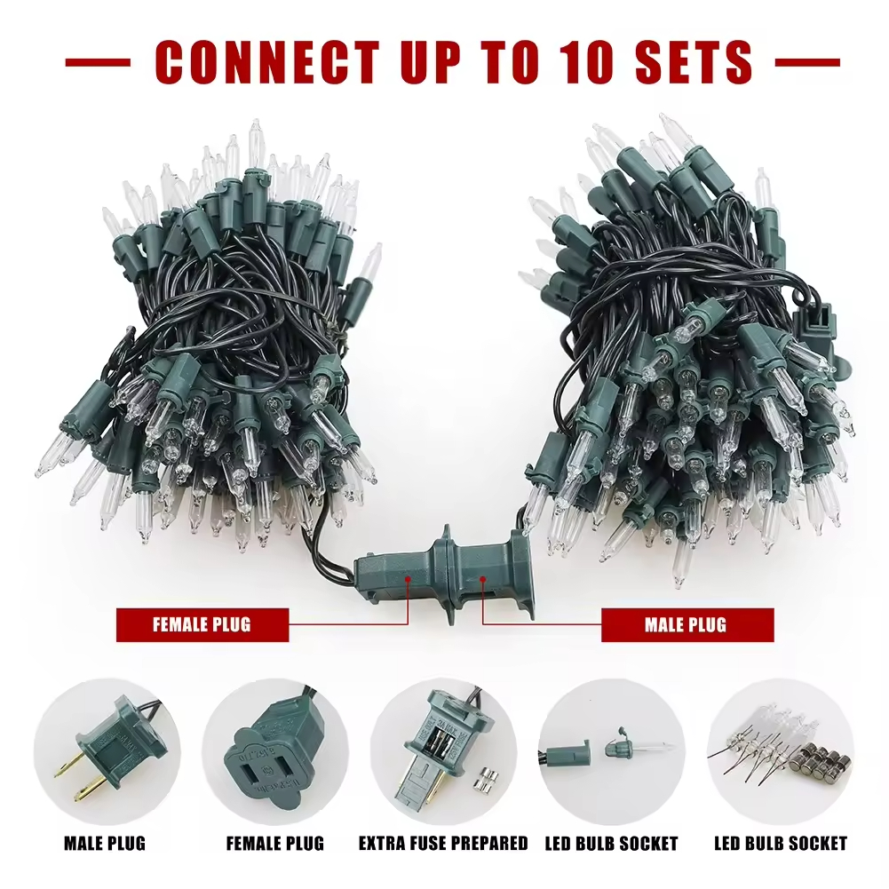 Qixiang 50 Count Clear Christmas LED String Lights - Indoor Xmas Tree Garland Decor