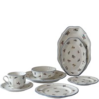 Service de vaisselle en porcelaine bleu et blanc style campagne française rétro, luxe léger, résistant au micro-ondes et au lave-vaisselle, comprenant des assiettes