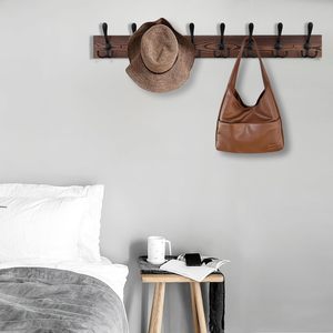 Grande Appendiabiti <span class=keywords><strong>da</strong></span> Parete Moderno a Due Livelli Ecologico con Pannello in Vero Legno per Conservare Vestiti e Borse - Product Image 6