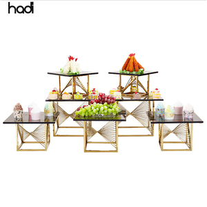 Wedding Decorations Table Risers Luxury <strong>Food</strong> Display Risers Full Set Gold Stainless Steel Catering <strong>Stand</strong> for <strong>Food</strong> Display - Product Image 2