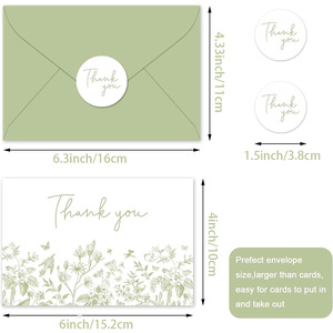 Biglietti di Auguri Floreali Verde Salvia, Biglietti Vuoti per Messaggi, Biglietti di Ringraziamento con Buste e Adesivi per Matrimoni e Addii al Nubilato - Product Image 2