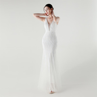 33335 #2025 nouveau V profond perles en queue de poisson paillettes maille robe de soirée dames Banquet jupe haut de gamme fête
