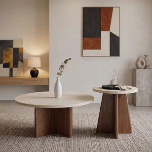 Set di Tavolini da Caffè Rotondi in Legno Moderni con Vano Portaoggetti, Dimensioni e Colori Personalizzabili, Arredamento per <span class=keywords><strong>Soggiorno</strong></span> - Product Image 1