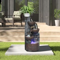 Fuente para exteriores Fuentes de mesa de Rocalla de 4 cuencos con una pequeña maceta de plástico para cultivar la planta usted mismo (riego automático)