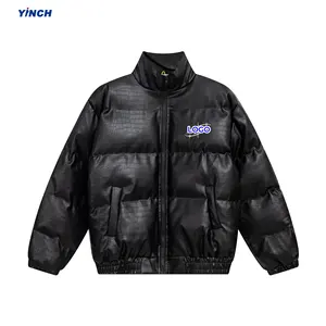 LAYENNE Men's Drop Shoulder PU Leather Crocodile Print bomber Jacket Plus Size Windproof clothing manufacturers custom