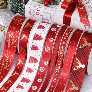 उपहार रैप 3-100MM के लिए लोगो के साथ मुद्रित YAMA कस्टम साटन ग्रोसग्रेन क्रिसमस रिबन
