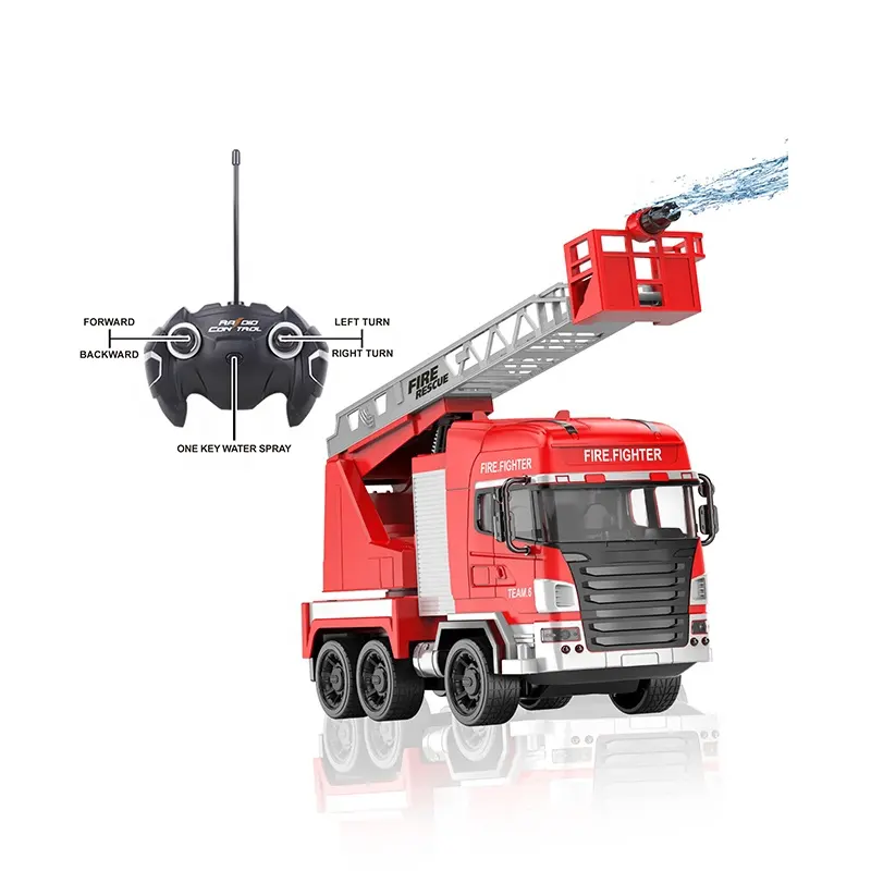King World più nuovo regalo per bambini 5 canali cospargere la luce dell'acqua suono plastica rc fire engine fighter giocattolo per camion telecomandato