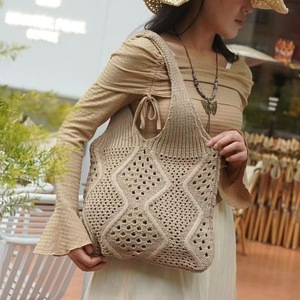 Sac fourre-tout en tricot ajouré Lazy Vibe pour femme, grande capacité, sac à bandoulière tissé d'été, sac à main polyvalent décontracté pour le quotidien et le shopping - Product Image 4