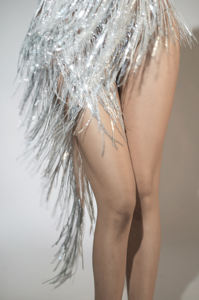 Corset sexy argenté à strass, haut pompon, jupes 2 pièces, tenue de fête de carnaval pour femmes, vêtements de soirée - Product Image 6