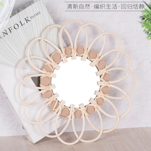 Handmade Woven Round Makeup <b>Mirror</b> 28cm Diameter Wall <b>Hanging</b> Decor For Living Room Entryway Studio Home Decor - Product Image 3
