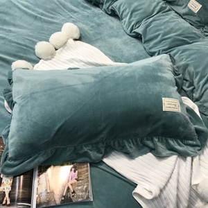 High Weight Soft Fleece Duvet Set <strong>King</strong> Double <strong>Sing</strong> Size With Filling Solid Color Quilted Chic Ruffles Comforter Set - Product Image 3