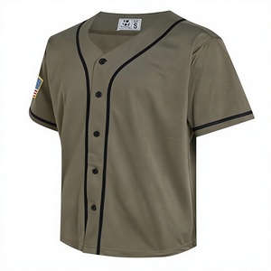 Camiseta de Béisbol Unisex de Manga Corta con Cuello en V, Color Verde Oliva, Cierre de Botones, Transpirable, de Poliéster, Corte Regular, Totalmente Estampada - Product Image 1