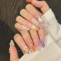 10 Uds. Uñas Postizas Hechas a Mano con Diseño 3D de Estrella de Mar, Uñas Acrílicas Cortas Cuadradas Tipo Stiletto, Reutilizables, Cobertura Completa, Uñas Artificiales Personalizadas