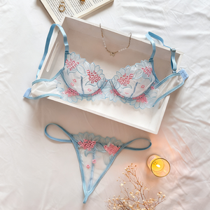 热卖女式睡衣异国情调蕾丝文胸简约套装蝴蝶结领性感印花内衣无袖夏季 - Product Image 1