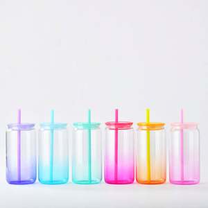 Gobelets en verre pour café glacé de 16 oz, verre transparent coloré pour sublimation avec couvercle en plastique et paille - Product Image 1