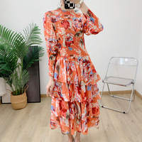 Nouvelle robe plissée à volants de haute qualité, motif tendance, style décontracté pour femmes, polyester, élastique, robe plissée ample