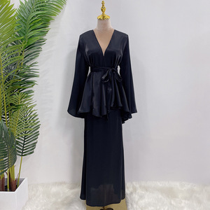 Set di 2 Pezzi Abaya alla Moda per Donne Musulmane, Kimono a Maniche Lunghe con Gonna, Tinta Unita, Stile Dubai <span class=keywords><strong>Turchia</strong></span> Arabo - Product Image 6