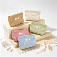Grande trousse de toilette en velours côtelé, écologique, résistante à l'eau, avec fermeture éclair, portable, couleur unie, pour voyage