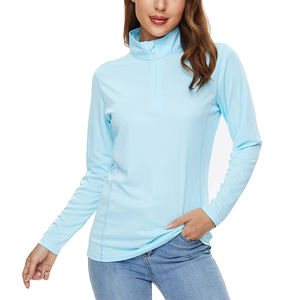 قميص مخصص بأكمام طويلة وسحاب + 50 قميص واقي من الطفح الجلدي جاكيت نسائي فارغ قمصان بوليستر لركوب الأمواج والتنزه - Product Image 1