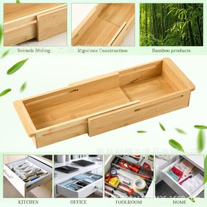 Expandable Wooden <b>Drawer</b> <b>Storage</b> <b>Box</b> Rectangular Natural Wood Color Covered With Compartments Standing Type - Product Image 4