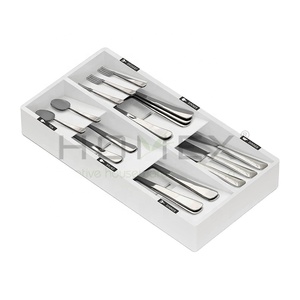 Bamboo White Silverware Drawer Organizer, Kitchen Cutlery Tray,Utensil Holder for Spoons, Forks, Knives