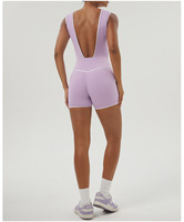 Combinaison Courte Athlétique Femme à Dos Ouvert, Color Block, en Nylon et Spandex, Taille Haute, Effet Push-Up en V, avec Coussinets de Poitrine