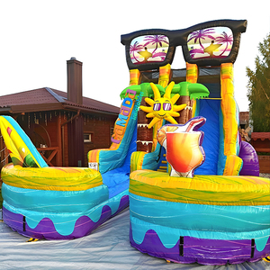 Tobogán Acuático Inflable Comercial <span class=keywords><strong>de</strong></span> PVC para Fiestas al Aire Libre, Temática <span class=keywords><strong>de</strong></span> <span class=keywords><strong>Playa</strong></span> <span class=keywords><strong>con</strong></span> Palmeras, Doble Carril, <span class=keywords><strong>con</strong></span> Dos Piscinas - Product Image 5