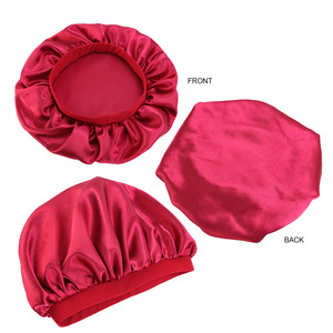 2020 gros personnalisé <span class=keywords><strong>rouge</strong></span> sommeil Bonnet avec Logo/couleur unie personnalisé soie cheveux Satin <span class=keywords><strong>Bonnets</strong></span> - Product Image 4
