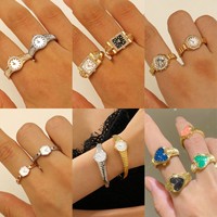 Petite bague dorée en cuivre, style Instagram, sertie de diamants, à ouverture réglable, pour couple, à porter sur l'index