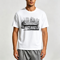 T-shirts pour hommes en coton blanc pur, col rond, manches courtes, impression DTG sur le devant, coupe courte, épaules tombantes, respirants, taille S