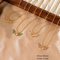 Colgante de Ángel Collar de acero inoxidable 316L con diamantes Cadena de cuentas de oro de 18K Joyería dulce que no se desvanece para mujeres con diamantes