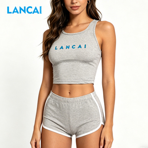 ชุดโยคะสำหรับผู้หญิง Lancai แบบ 2 ชิ้น เสื้อกล้ามแบบ Racerback และกางเกงขาสั้นเอวสูง แห้งเร็ว ระบายอากาศได้ดี เหมาะสำหรับออกกำลังกายที่ยิม - Product Image 3