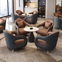 Ensemble de tables et chaises de réception de luxe en acier inoxydable et cuir pour hôtel, bureau, hall d'entrée, salon