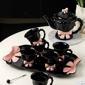 Original Modern Exquisite Bow Design Ceramic One Teapot and Four Cups Set for Best Friend Gift - Product Image 6