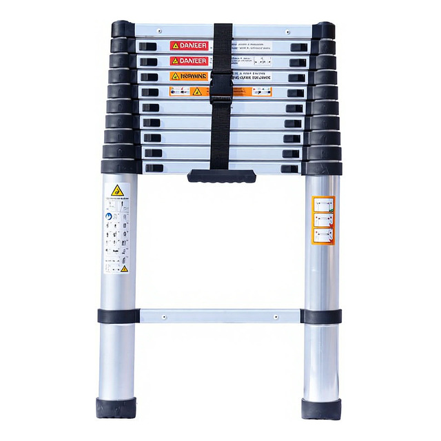 10.5-Foot Aluminum Telescopic Ladder with 11 Steps & Triangle Stabilizers 300 Lbs Capacity Safe for Outdoor & Staircase Use