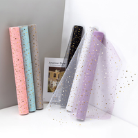 Papier d'emballage floral classique de 5 yards en filet doré étoiles et lune pour bouquets de fleurs fraîches