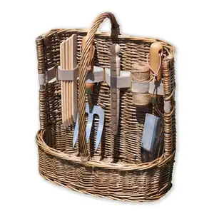 Nhà máy mây wicker handwoven cách nhiệt với nắp xử lý cổ rửa wicker giỏ vườn công cụ thiết lập.