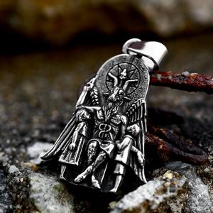 Colgante Impermeable Yunnique de Acero Inoxidable con Patrón de Baphomet Tallado Vintage, Símbolo Satánico, Amuleto Retro, Regalo de Joyería Unisex - Product Image 4