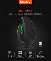 Mouse Gaming Nirkabel Meetion R390 Desain Ergonomis 2.4Ghz, Nyaman Digenggam, Mouse Vertikal Nirkabel dengan Lampu untuk Kantor