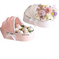 Boîte à fleurs en forme de berceau pour emballage de bouquet, boîte cadeau pour œufs post-partum - Boîte créative DIY en carton entièrement faite à la main avec autocollants œufs