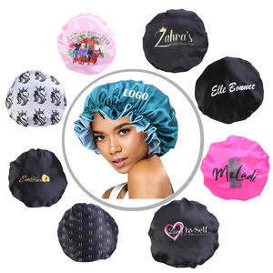 Özel lüks Logo 30 cm geri dönüşümlü saç kaput çift katmanlı uyku kap elastik bant saten Bonnets - Product Image 2