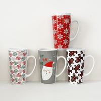 Lot de 4 tasses à café en céramique de Noël, assortiment pain d'épices, flocon de neige, Père Noël, pour latte, avec socle, vente en gros B2B pour usage commercial